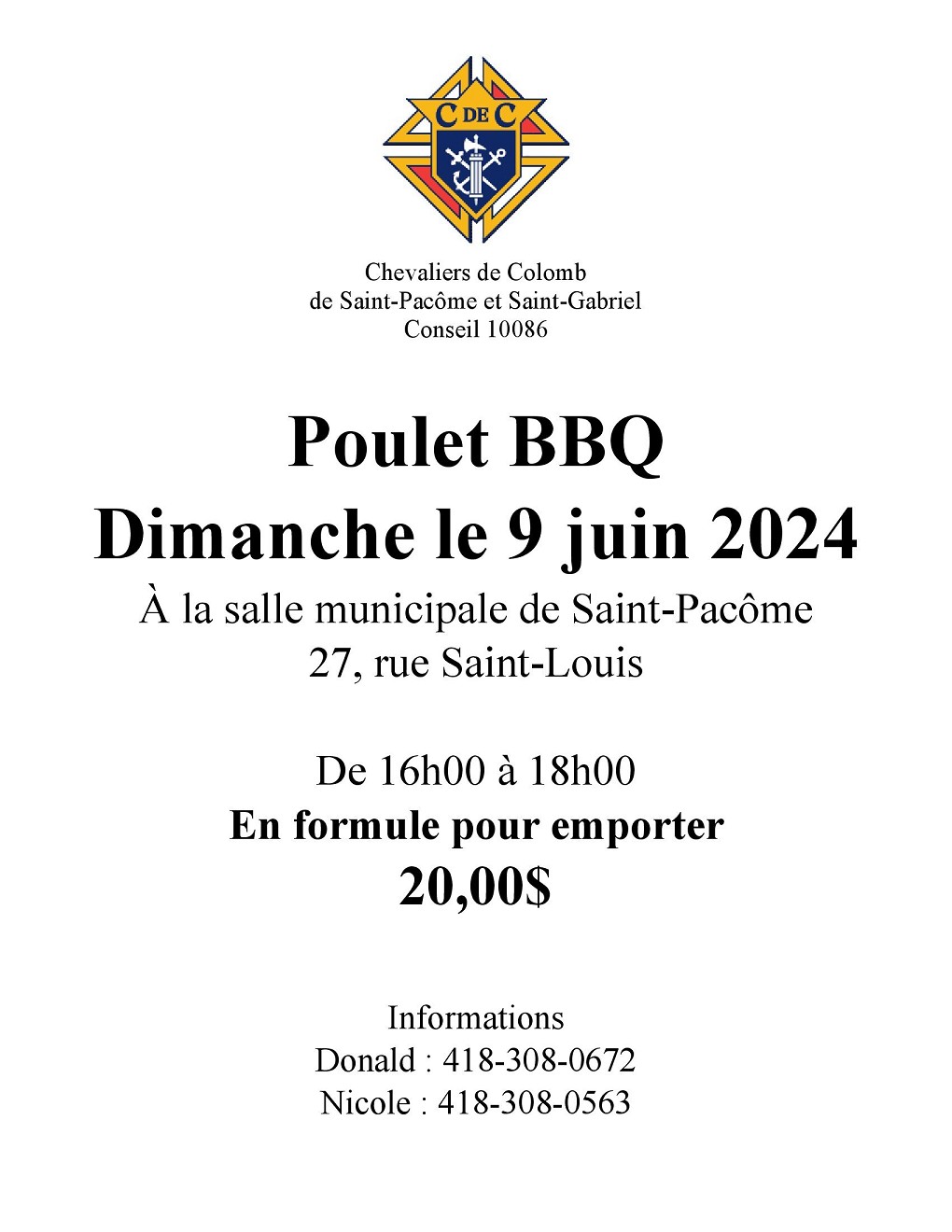 Poulet BBQ des Chevaliers de Colomb de Saint-Pacôme et Saint-Gabriel