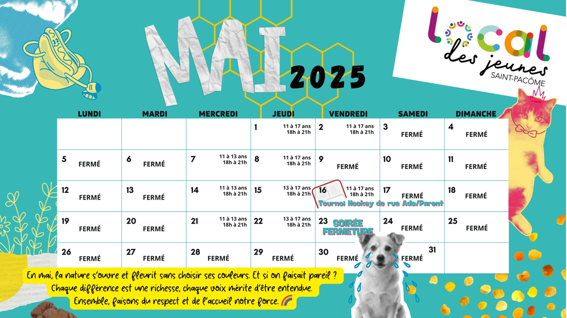 Horaire Local des jeunes - Mai 2025