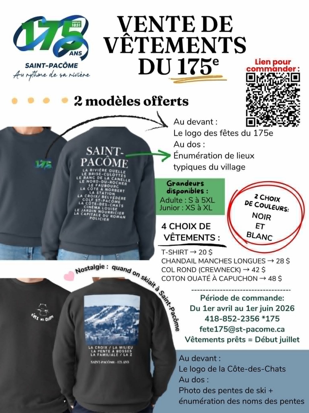 Chandails du 175e anniversaire de Saint-Pacôme