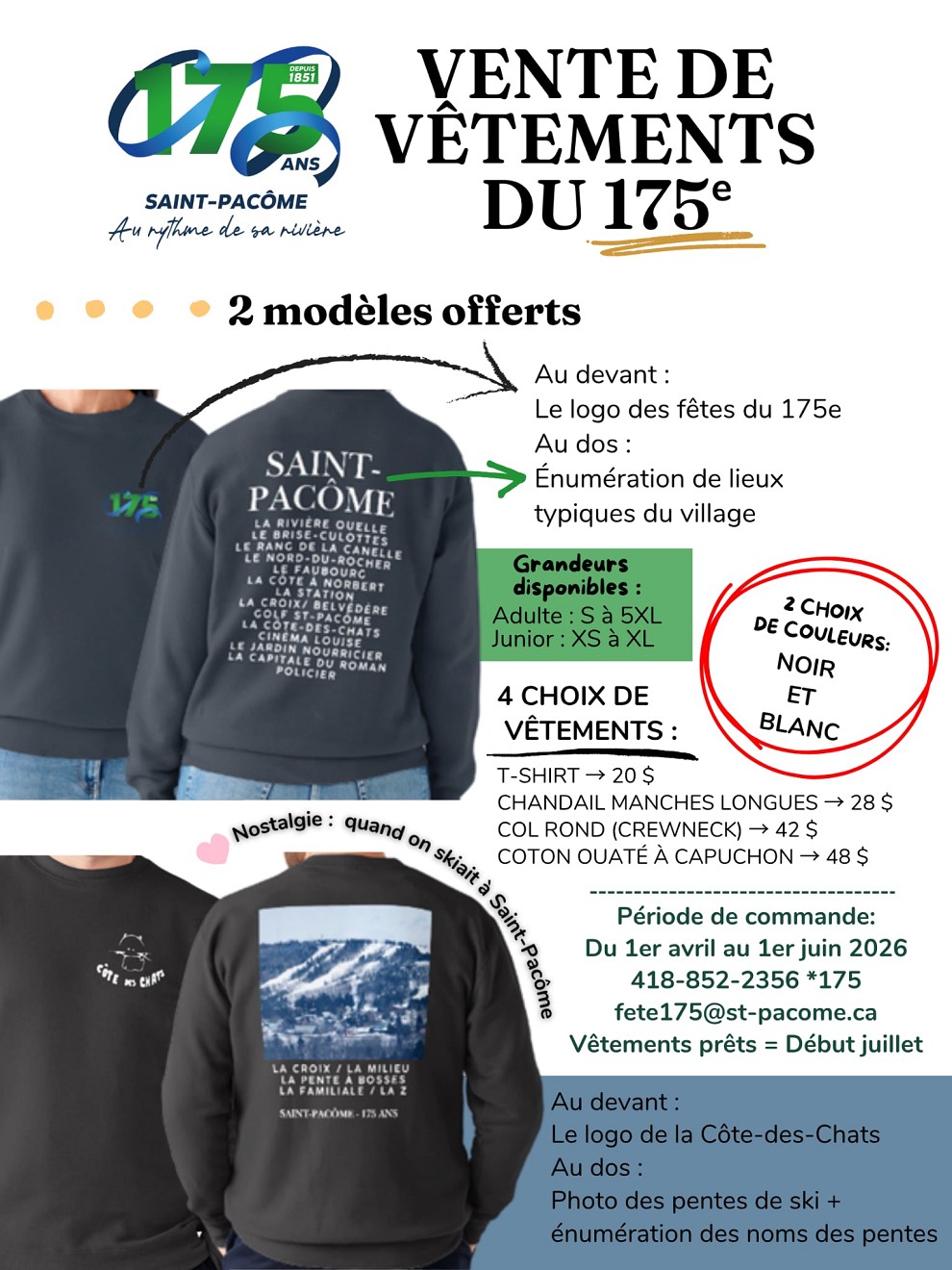 Chandails du 175e anniversaire de Saint-Pacôme